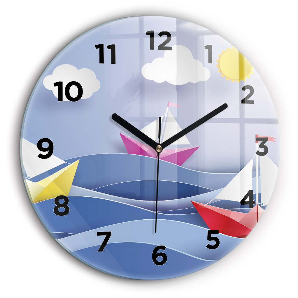 Barci cu pânze origami colorate Ceas din sticlă rotund