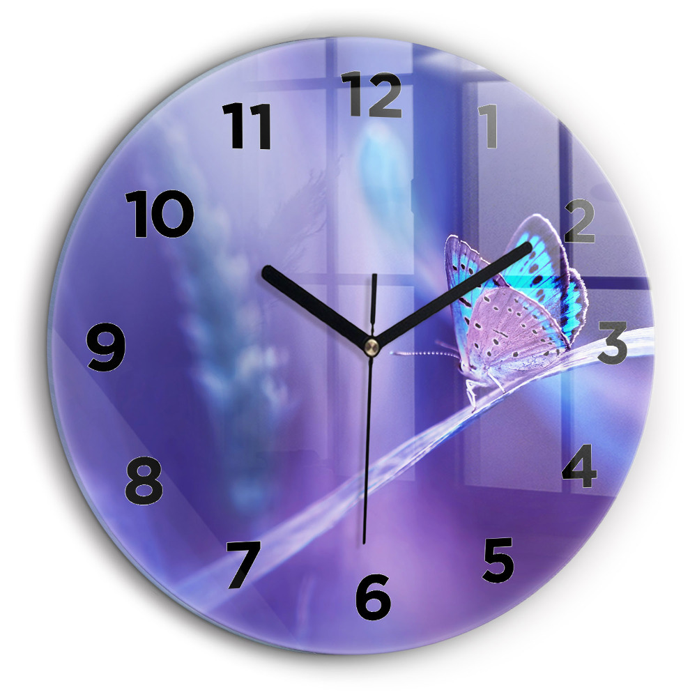 Fluture pe iarbă Ceas rotund de perete din sticlă