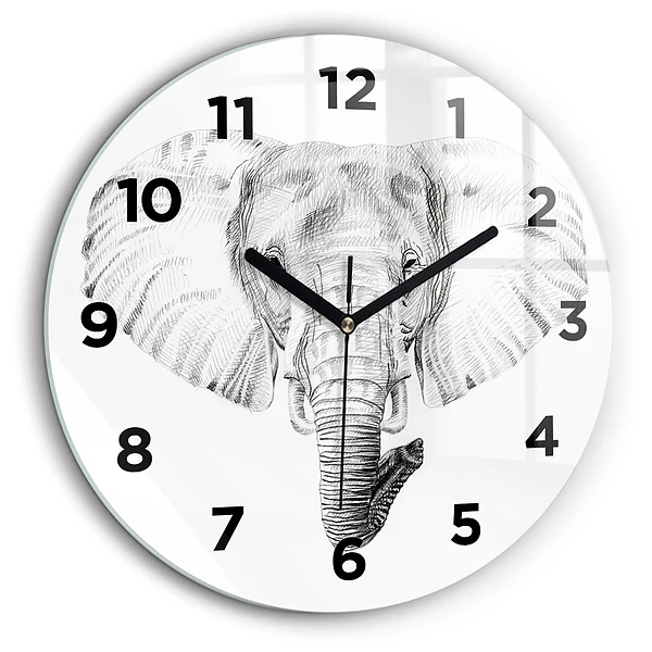 Cap de elefant grafic Ceas din sticlă rotund