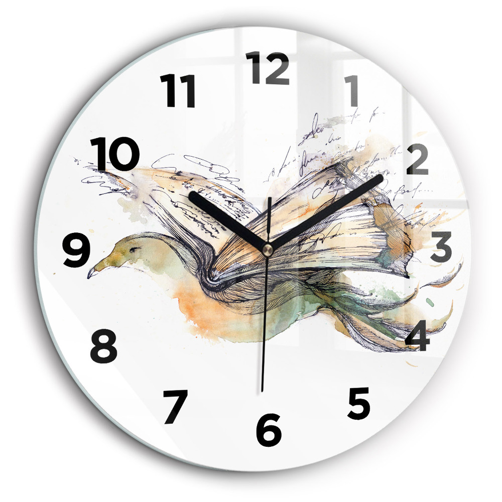Pasăre și carte Ceas de sticlă pe perete rotund