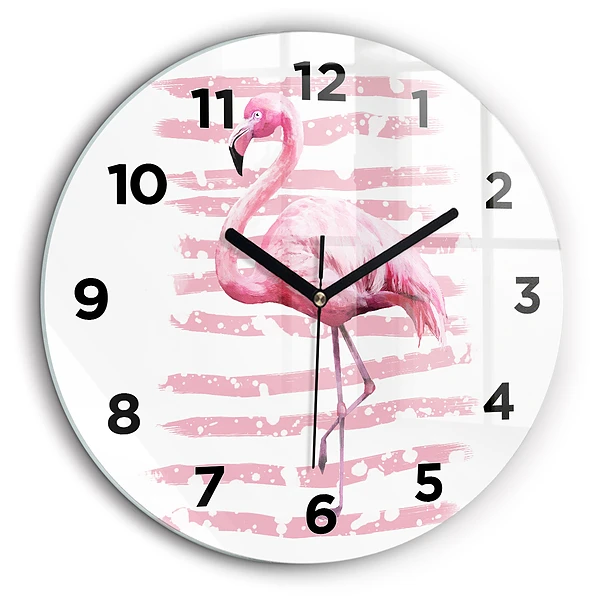 Grafica Flamingo Ceas de sticlă pe perete rotund