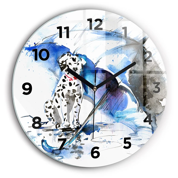 Dalmatian și umbrelă Ceas perete din sticlă rotund