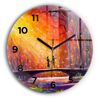 Cuplu în pădure Ceas de sticlă pe perete rotund