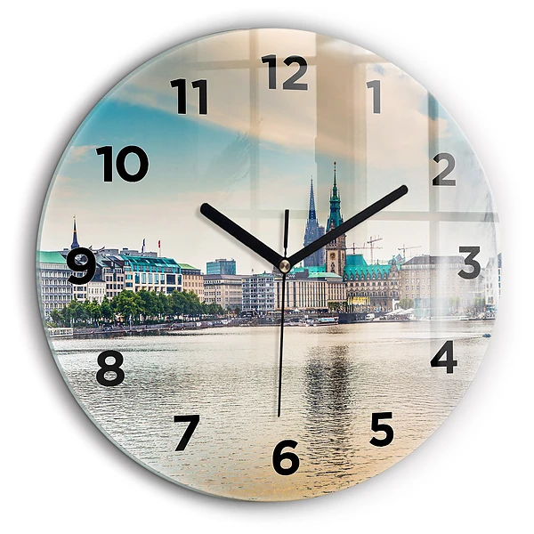 Binnenalster din Hamburg Ceas de sticlă pe perete rotund