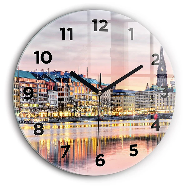 Alster în Hamburg Ceas rotund de perete din sticlă