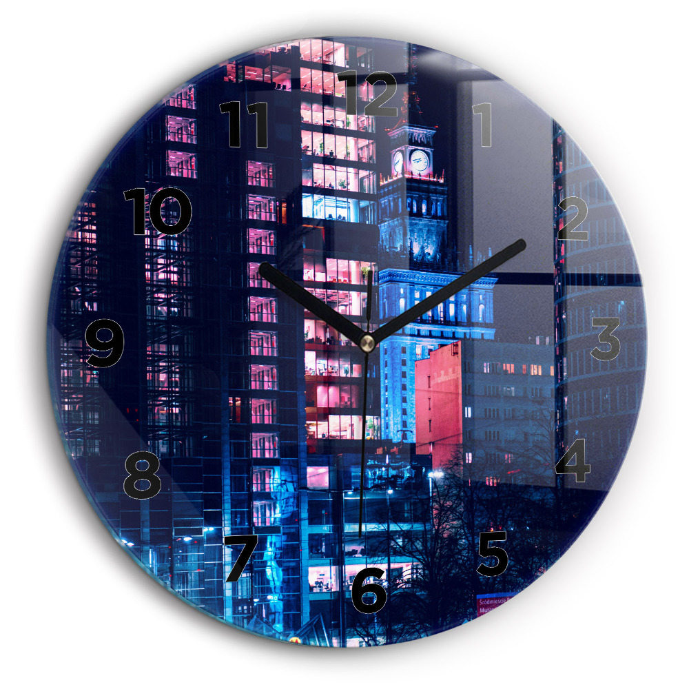 Varșovia noaptea Ceas perete din sticlă rotund