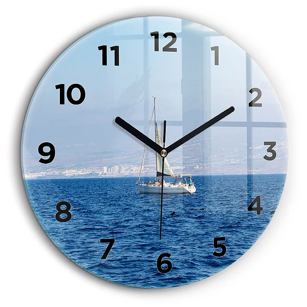 Yacht în Tenerife Ceas perete din sticlă rotund