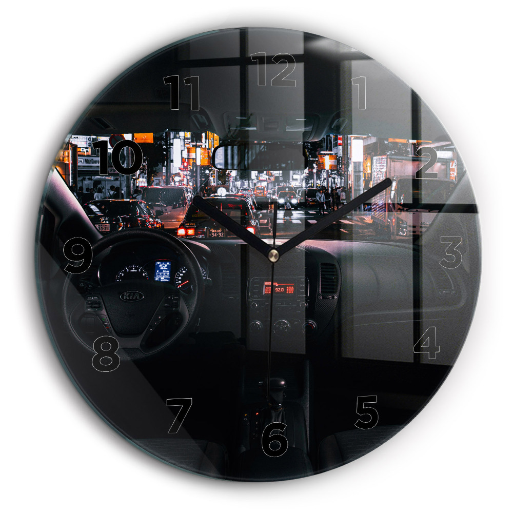 Mașină în Tokyo Ceas perete din sticlă rotund