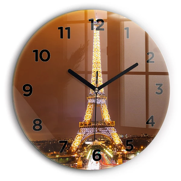 Turnul Eiffel iluminat Ceas rotund de perete din sticlă
