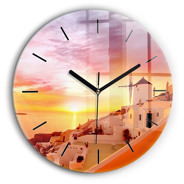 Ceas perete din sticlă rotund Veche moară de vânt din Santorini