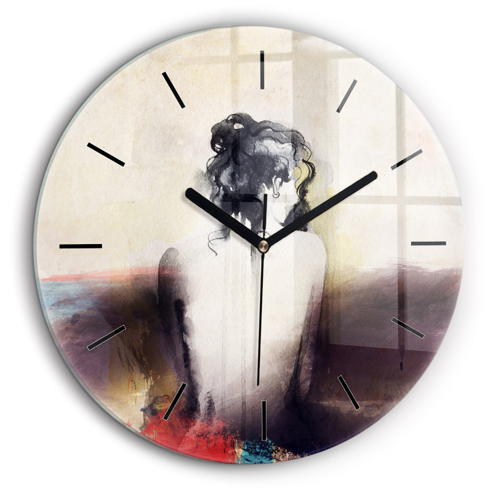 Ceas perete din sticlă rotund Portret abstract al unei femei