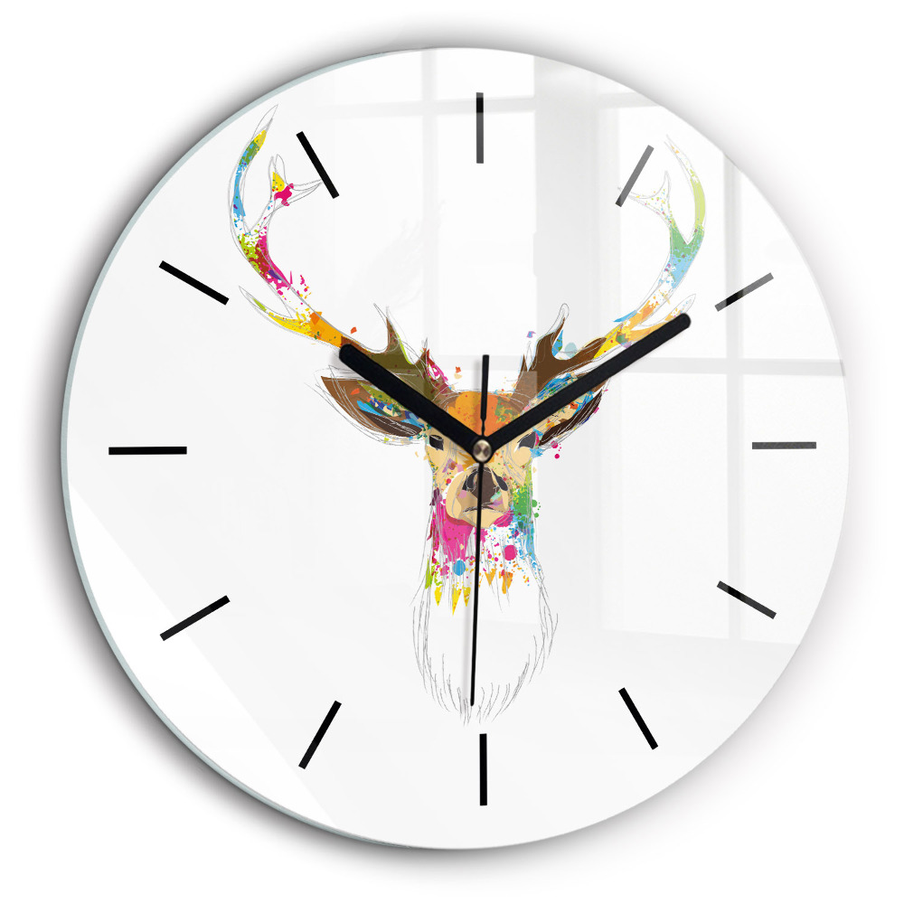 Ceas rotund de perete din sticlă Cap de cerb colorat