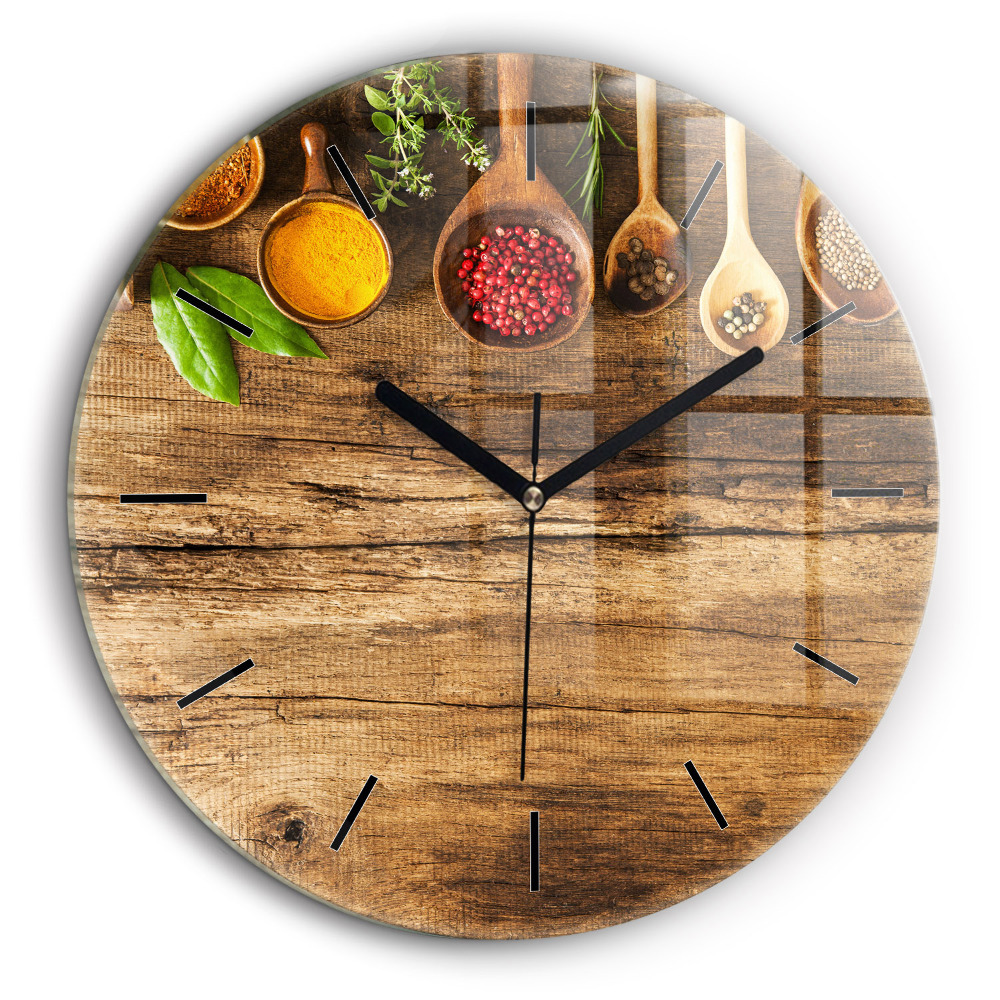 Ceas perete din sticlă rotund Linguri de condimente