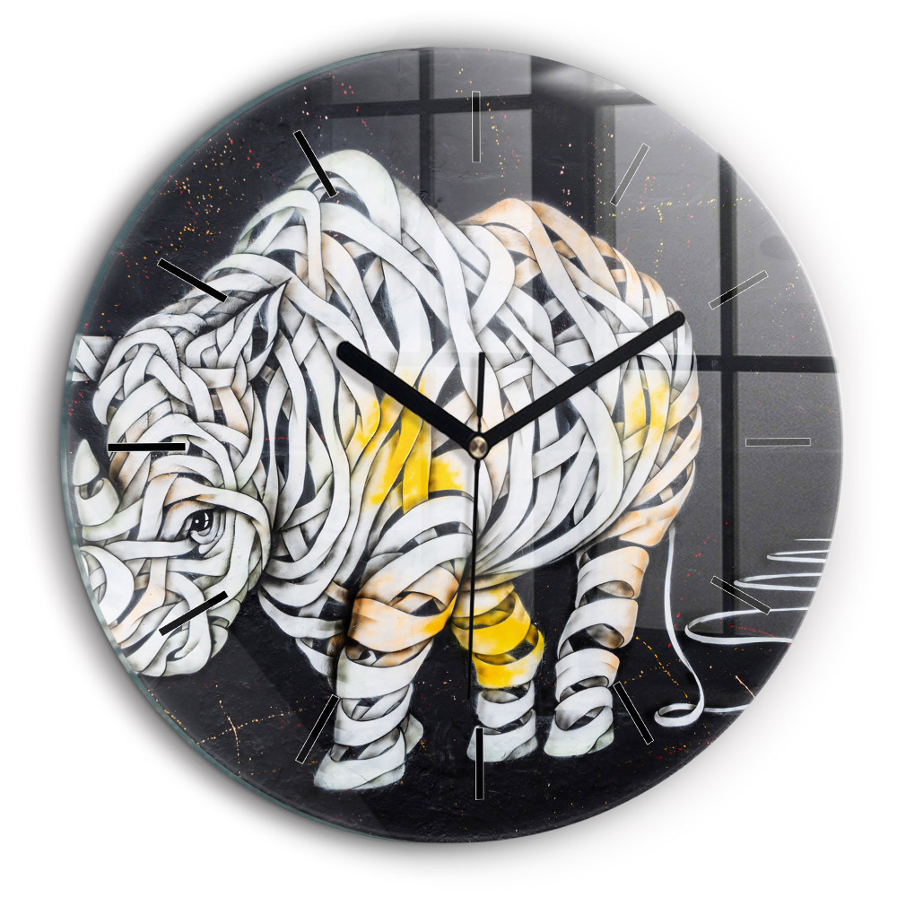 Ceas rotund de perete din sticlă Rinocer abstract
