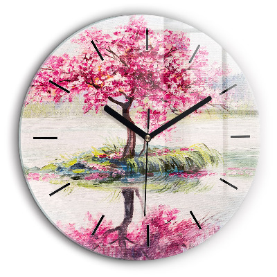 Ceas perete din sticlă rotund Mozaic de copac