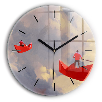 Ceas de sticlă pe perete rotund Nave de hârtie