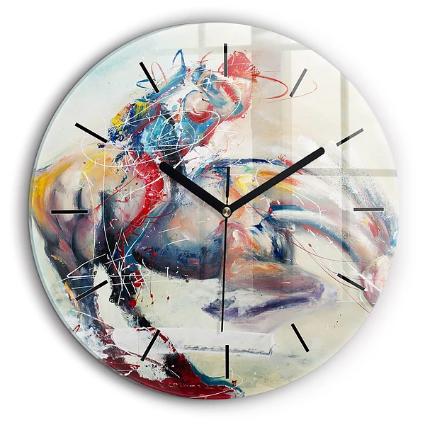 Ceas din sticlă rotund Ilustrație de cai în galop