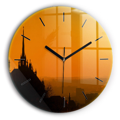 Ceas perete din sticlă rotund Vedere asupra Catedralei din Brno