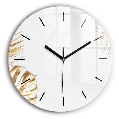 Ceas de sticlă pe perete rotund Frunze tropicale