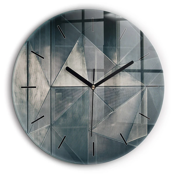 Ceas rotund de perete din sticlă Triunghiuri abstracte metalice