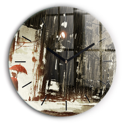 Ceas perete din sticlă rotund Femeie într-o noapte ploioasă