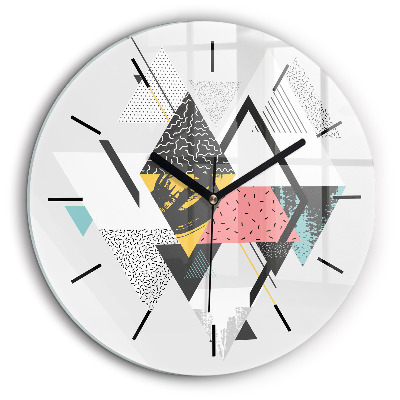 Ceas rotund de perete din sticlă Model geometric