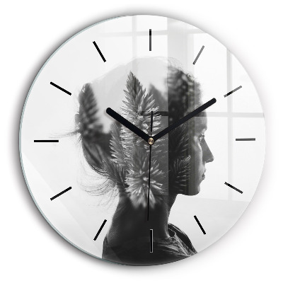 Ceas perete din sticlă rotund Portretul unei femei