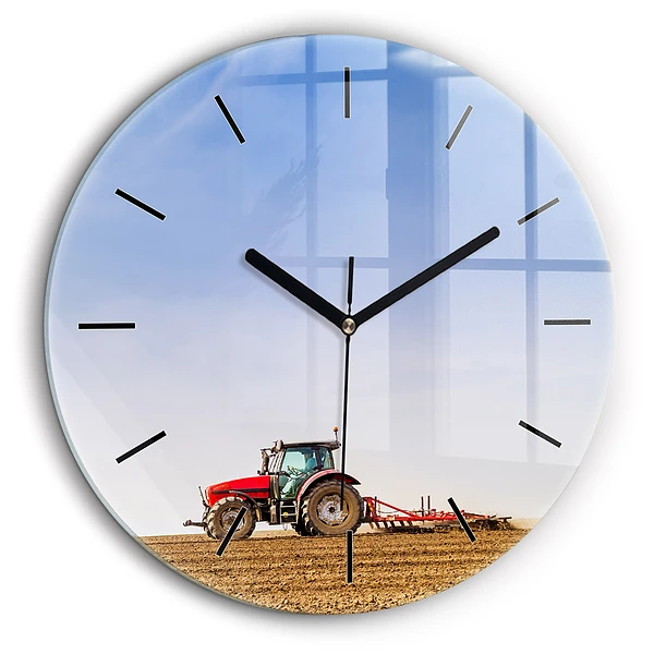 Ceas perete din sticlă rotund Fermier într-un tractor