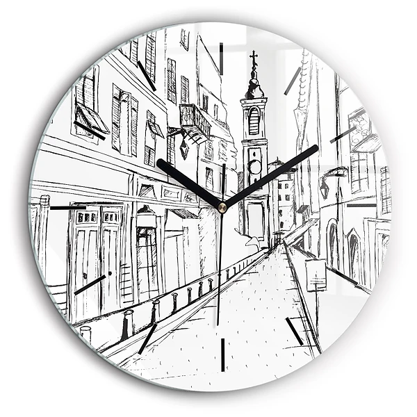 Ceas perete din sticlă rotund Desen al orașului Provence
