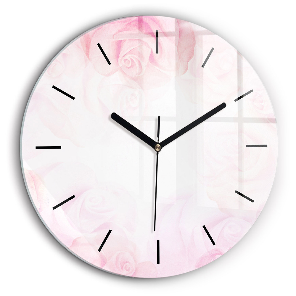 Ceas perete din sticlă rotund Trandafiri abstracti