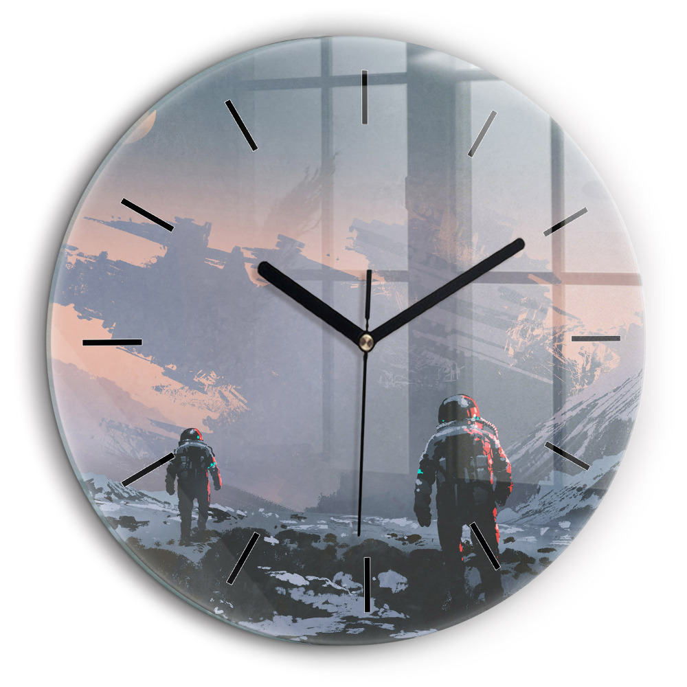 Ceas perete din sticlă rotund Abstracția astronauților