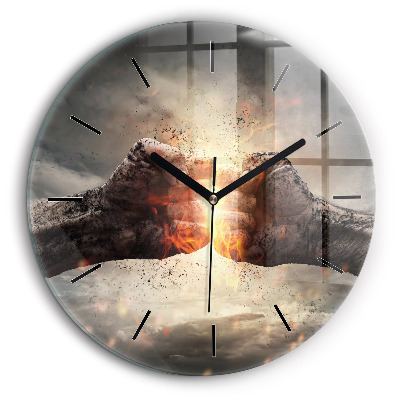 Ceas rotund de perete din sticlă Pumnii Puterea Puterea