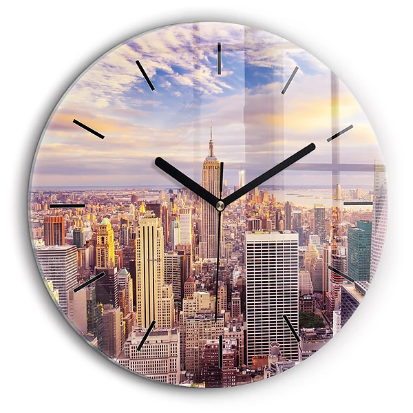 Ceas perete din sticlă rotund Apus de soare New York