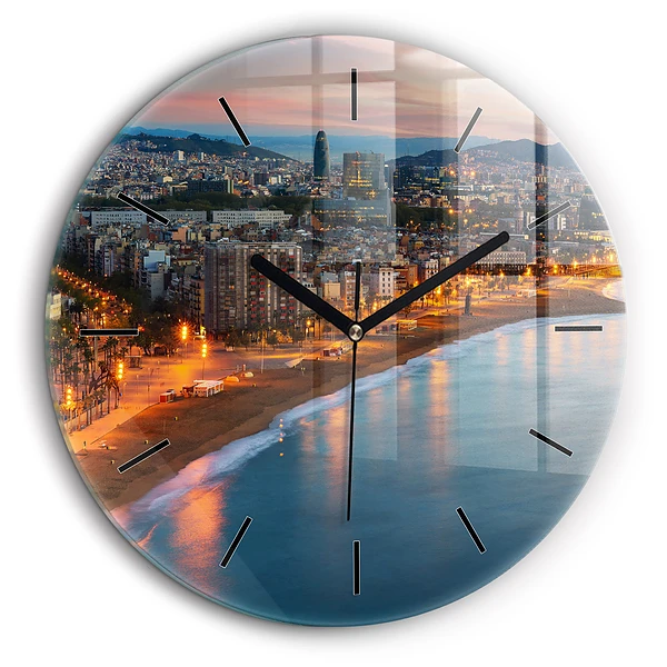 Ceas rotund de perete din sticlă Plaja din Barcelona