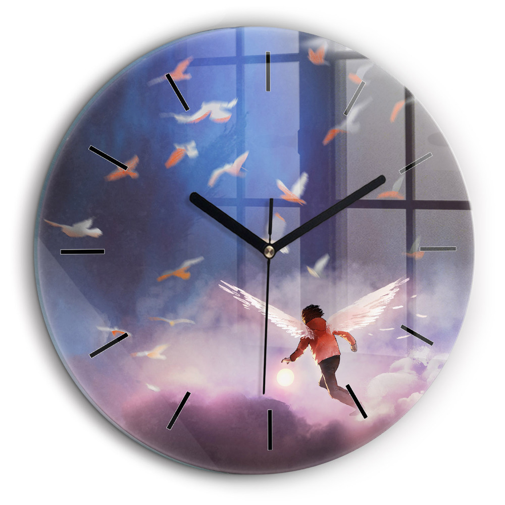 Ceas perete din sticlă rotund Băiat cu aripi