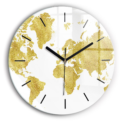 Ceas de sticlă pe perete rotund Harta lumii aurii