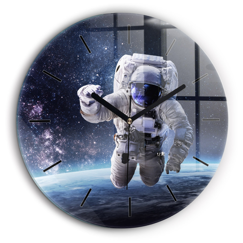 Ceas rotund de perete din sticlă Astronaut deasupra pământului
