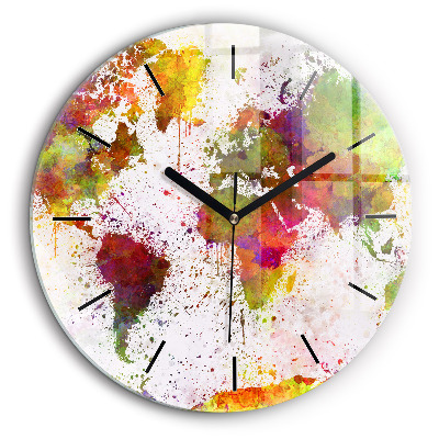 Ceas din sticlă rotund Harta lumii acuarela