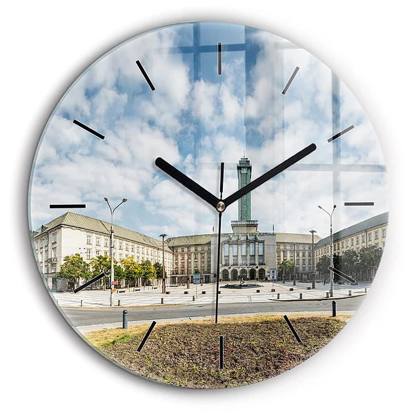 Ceas rotund de perete din sticlă Panorama orasului Ostrava