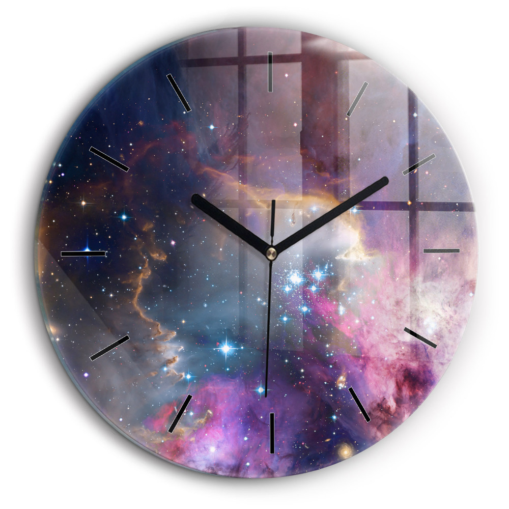 Ceas perete din sticlă rotund Galaxy și stele