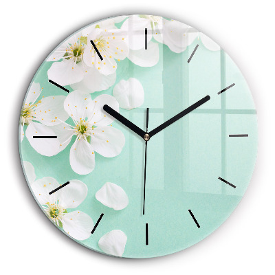 Ceas perete din sticlă rotund Flori înflorite de măr