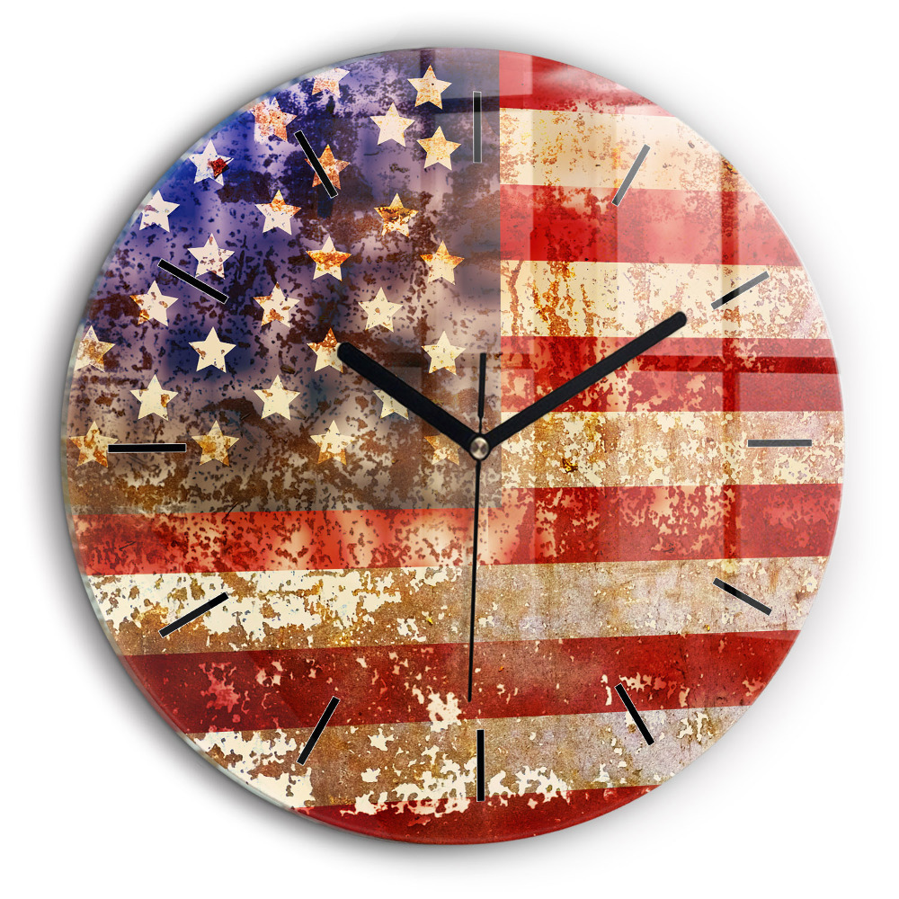 Ceas perete din sticlă rotund Steagul SUA în stil vintage