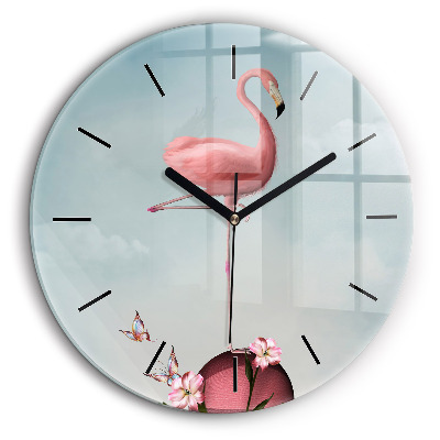 Ceas de sticlă pe perete rotund Flamingo suprarealist