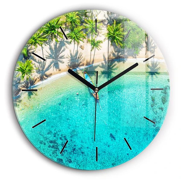 Ceas perete din sticlă rotund Plaja tropicală Koh Tao