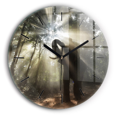 Ceas din sticlă rotund Elefant în junglă