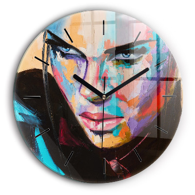 Ceas perete din sticlă rotund Portretul unei femei