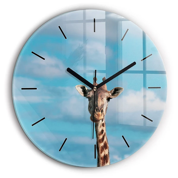 Ceas rotund de perete din sticlă Capul unei girafe pe cer