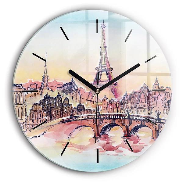 Ceas de sticlă pe perete rotund Peisaj pictat din Paris