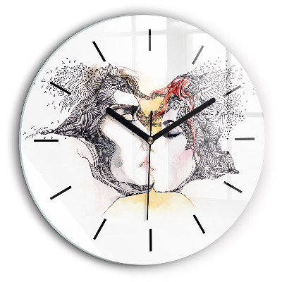 Ceas din sticlă rotund Desen sărut de dragoste