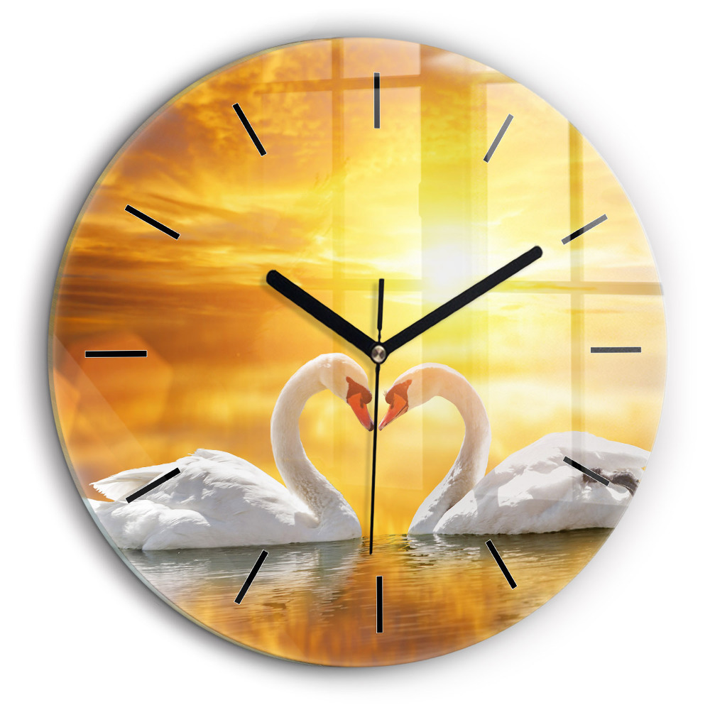 Ceas perete din sticlă rotund Lebedele îndrăgostite